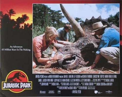 Original vintage US cinema lobby card movie poster for Jurassic Park