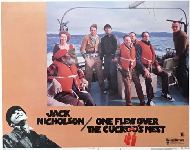 Original vintage US cinema lobby card for Oscar-winning film One Flew Over the Cuckoo's Nest