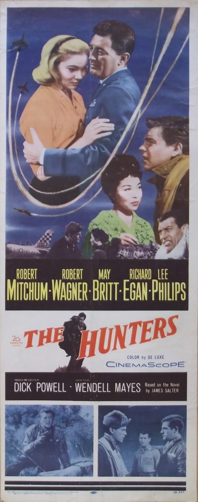 Original vintage US cinema poster for Robert Mitchum and Robert Wagner in 50s JKorean War movie The Hunters