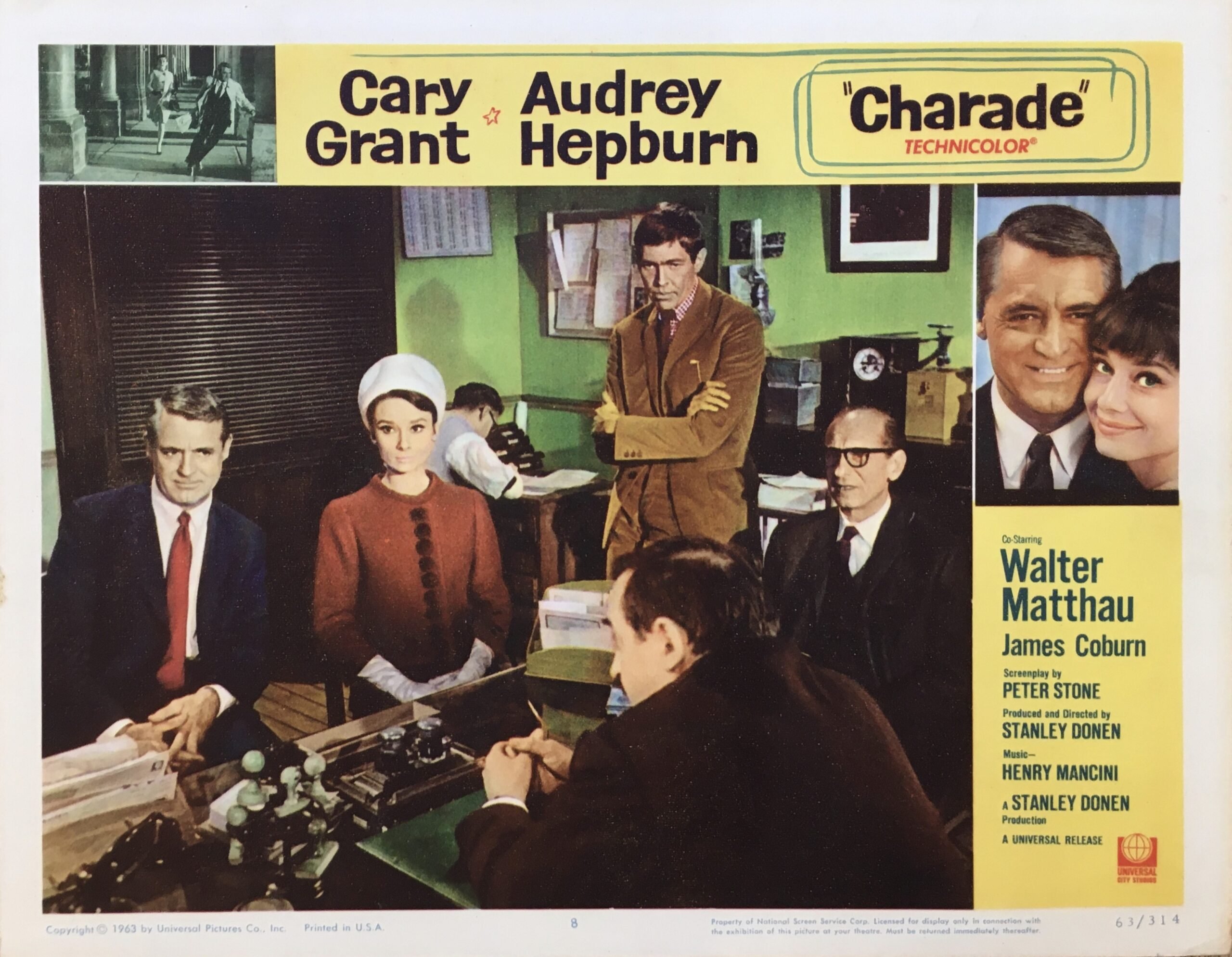 Original vintage lobby card cinema movie poster for Charade