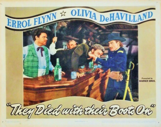 Vintage original US cinema lobby card poster for 1941 Errol Flynn film They Died With Their Boots On