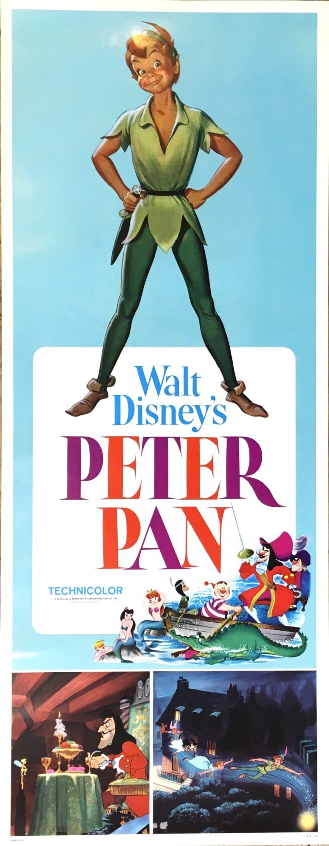 Original vintage cinema movie poster for the Disney classic, Peter Pan