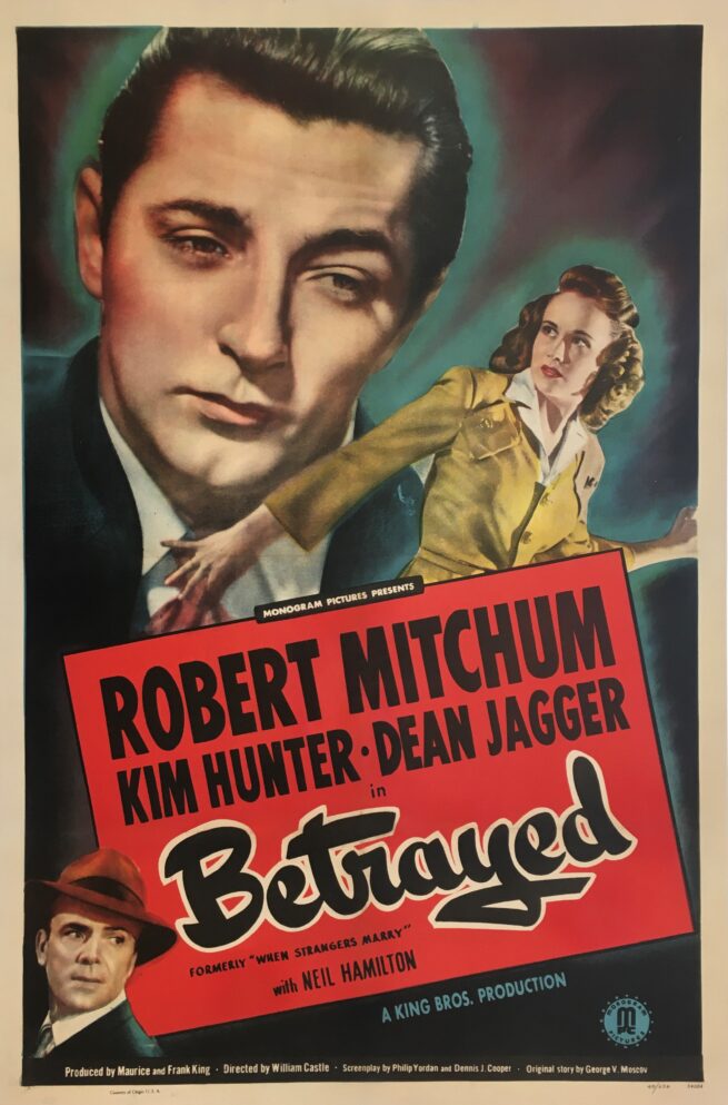 Original vintage cinema movie poster for Robert Mitchum in Betrayed (When Strangers Marry)
