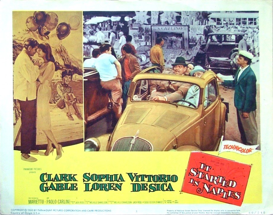 Vintage original US cinema lobby card poster for Clark Gable and Sophia Loren film It Started in Naples.