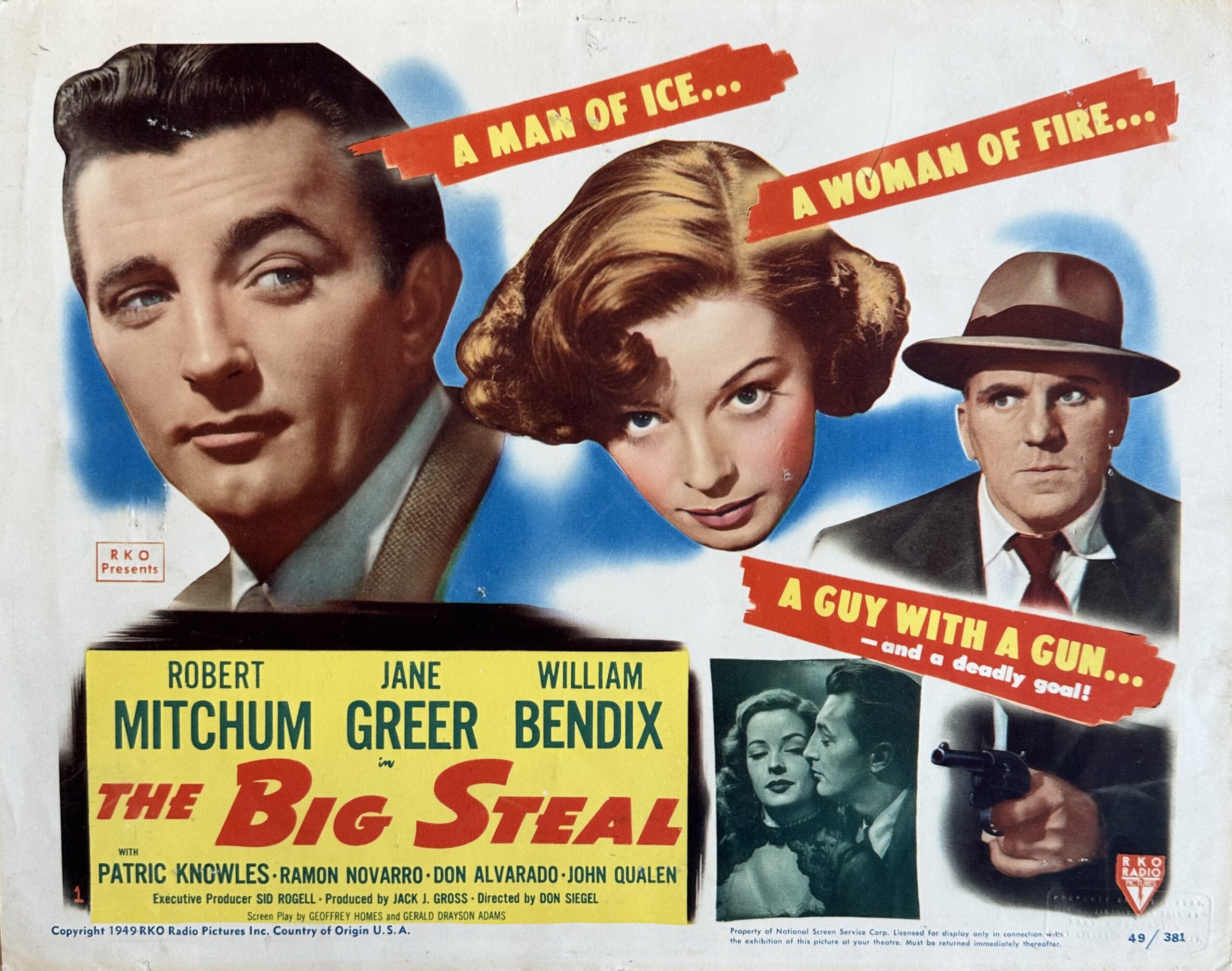 Original vintage Lobby Card movie poster for the Big Steal starring Robert Mitchum