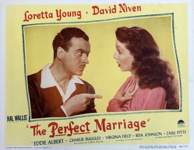 Original vintage lobby card movie poster for David Niven comedy, The Perfect Marriage