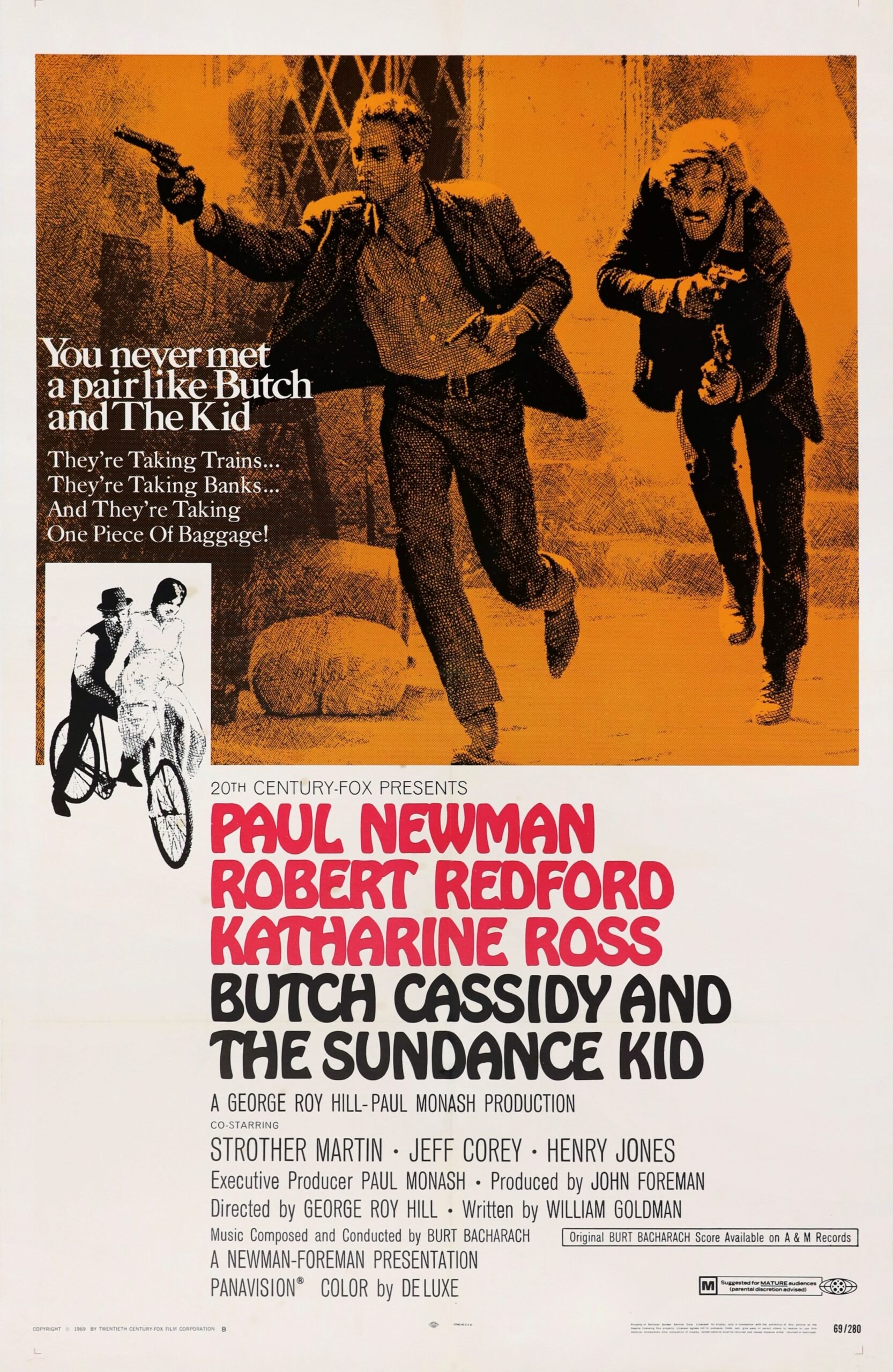 Original vintage cinema movie poster for Butch Cassidy and the Sundance Kid, starring Paul Newman and Robert Redfo