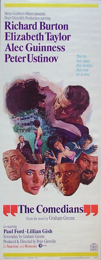 Vintage original US Insert movie poster for Elizabeth Taylor and Richard Burton in 1967 film The Comedians