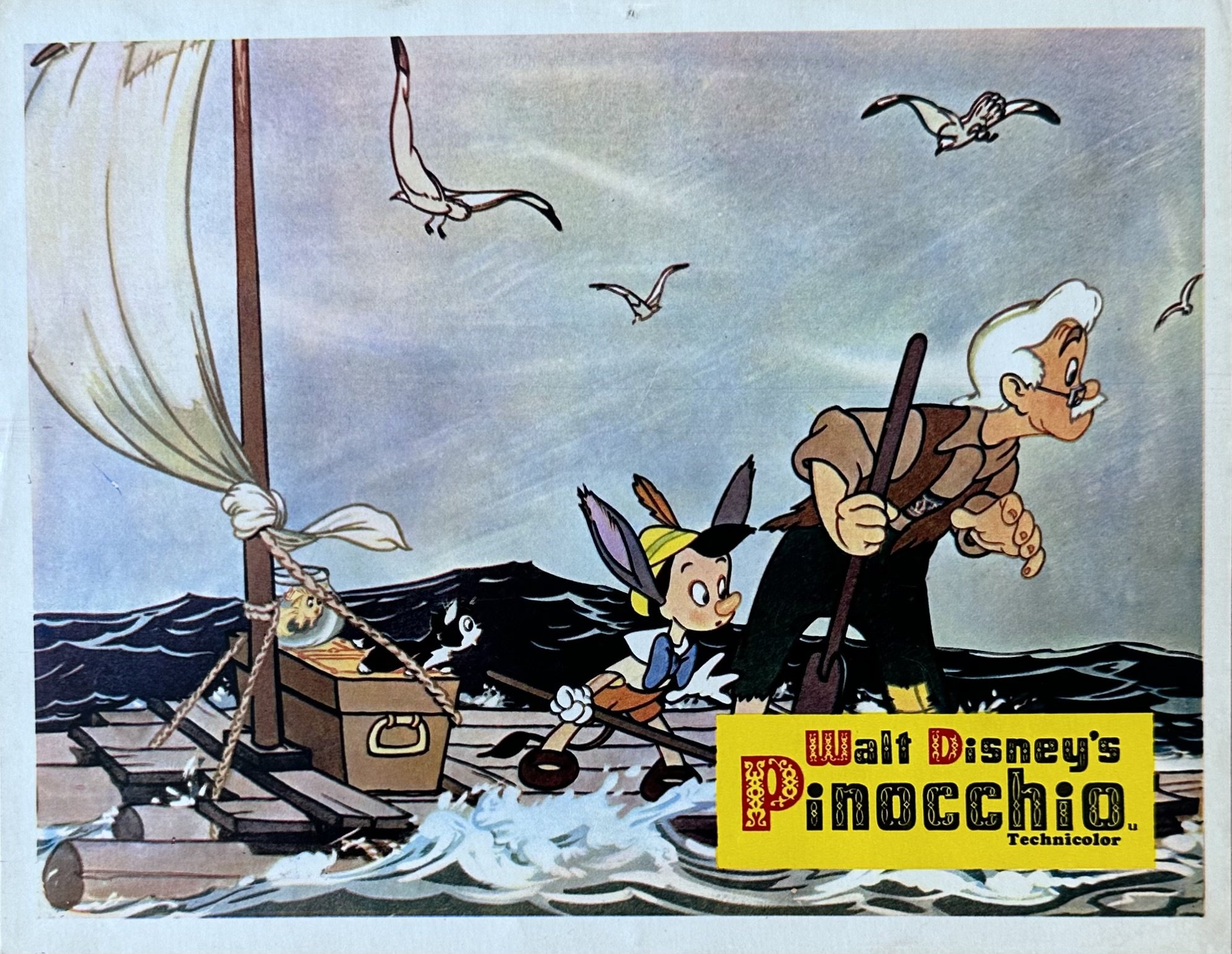 Original vintage cinema lobby card for Disney's Pinoccio