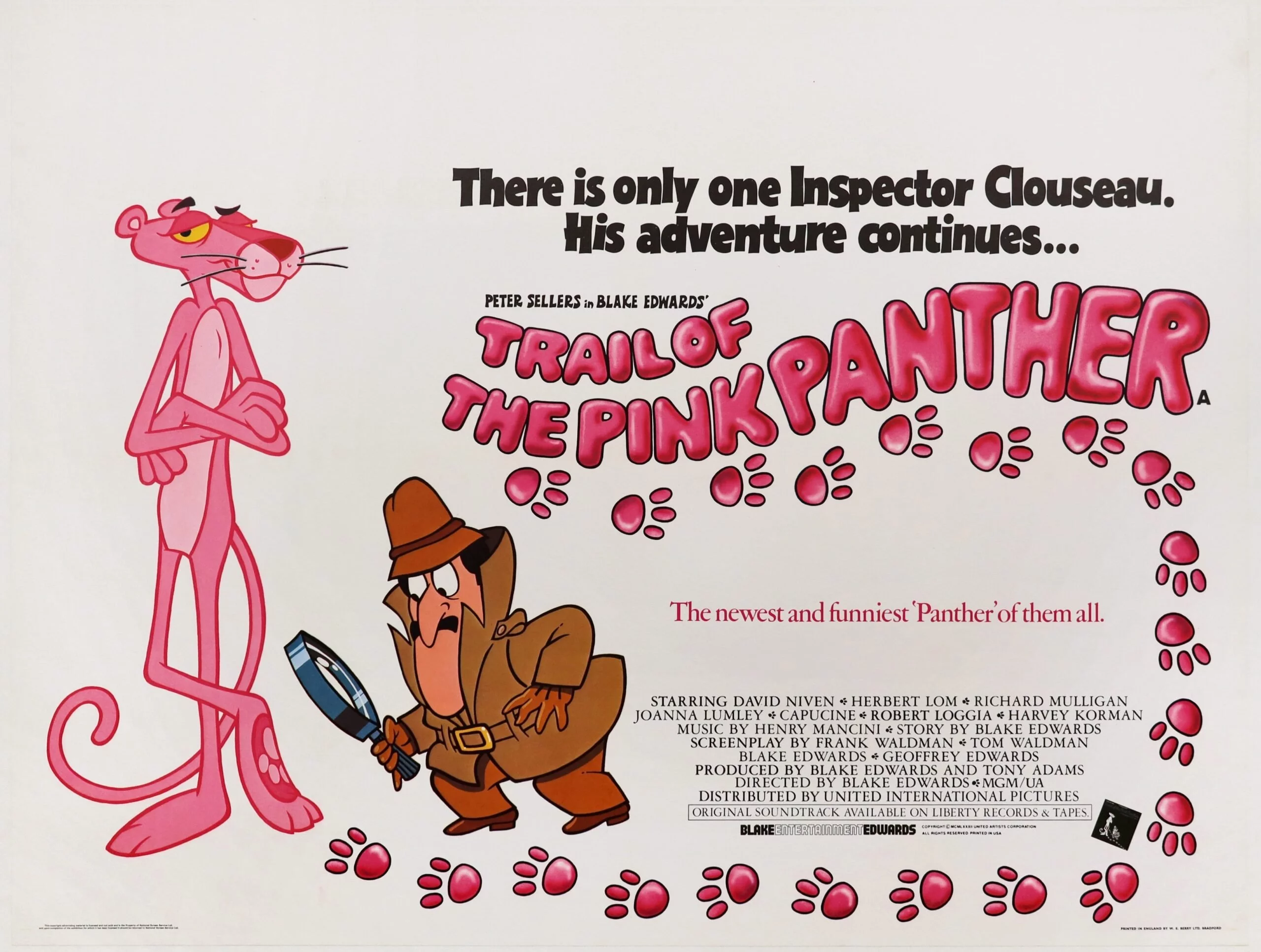 Original vintage cinema movie poster for classic comedy, Trail of the Pink Panther, starring Peter Sellers as Inspector Clouseau