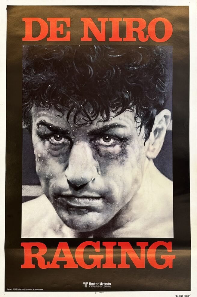 Original vintage cinema movie poster for Scorsese boxing film, Raging Bull, starring Robert De Niro
