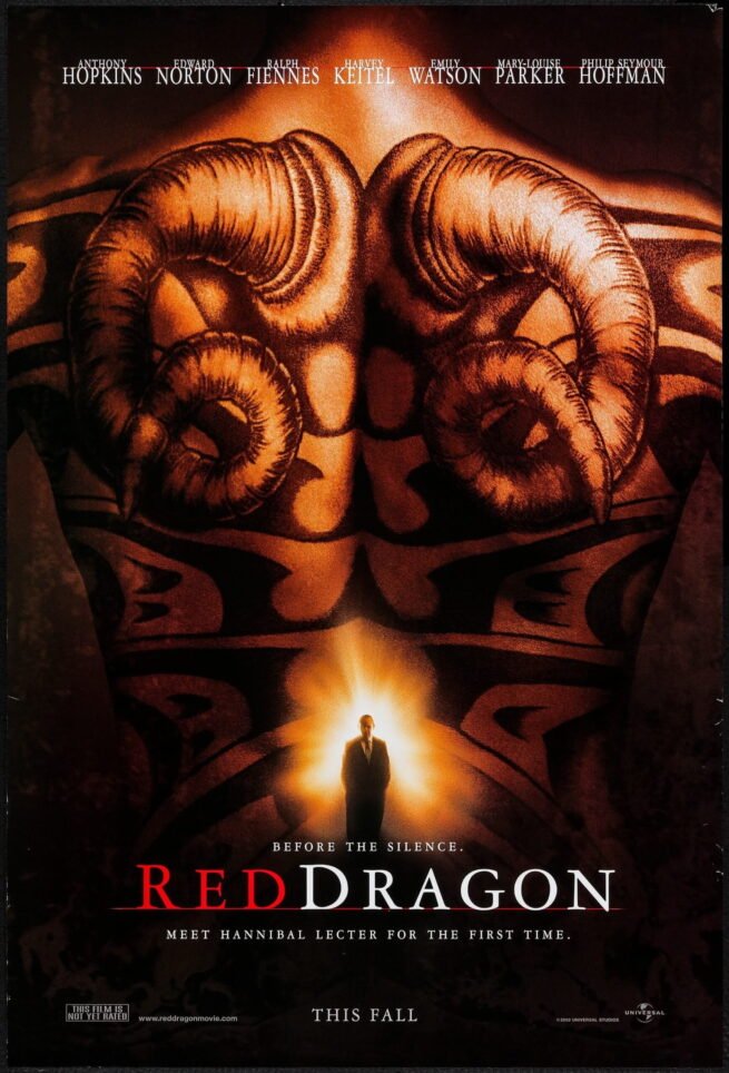 Original vintage cinema movie poster for Red Dragon starring Anthony Hopkins as Hannibal Lecter