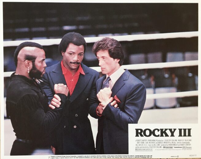 Vintage original US cinema lobby card poster for Rocky III movie starring Sylvester Stallone.