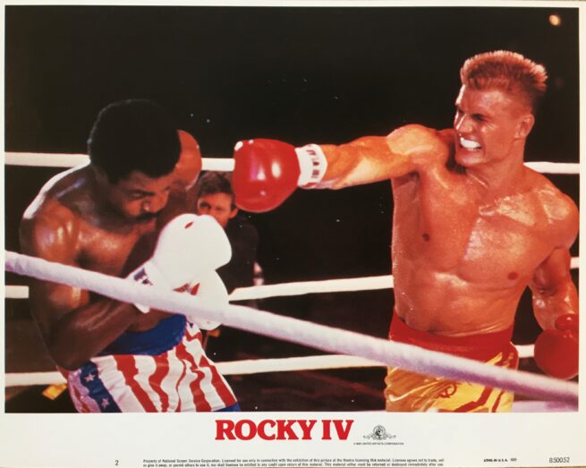 Vintage original US cinema lobby card poster for Rocky IV.