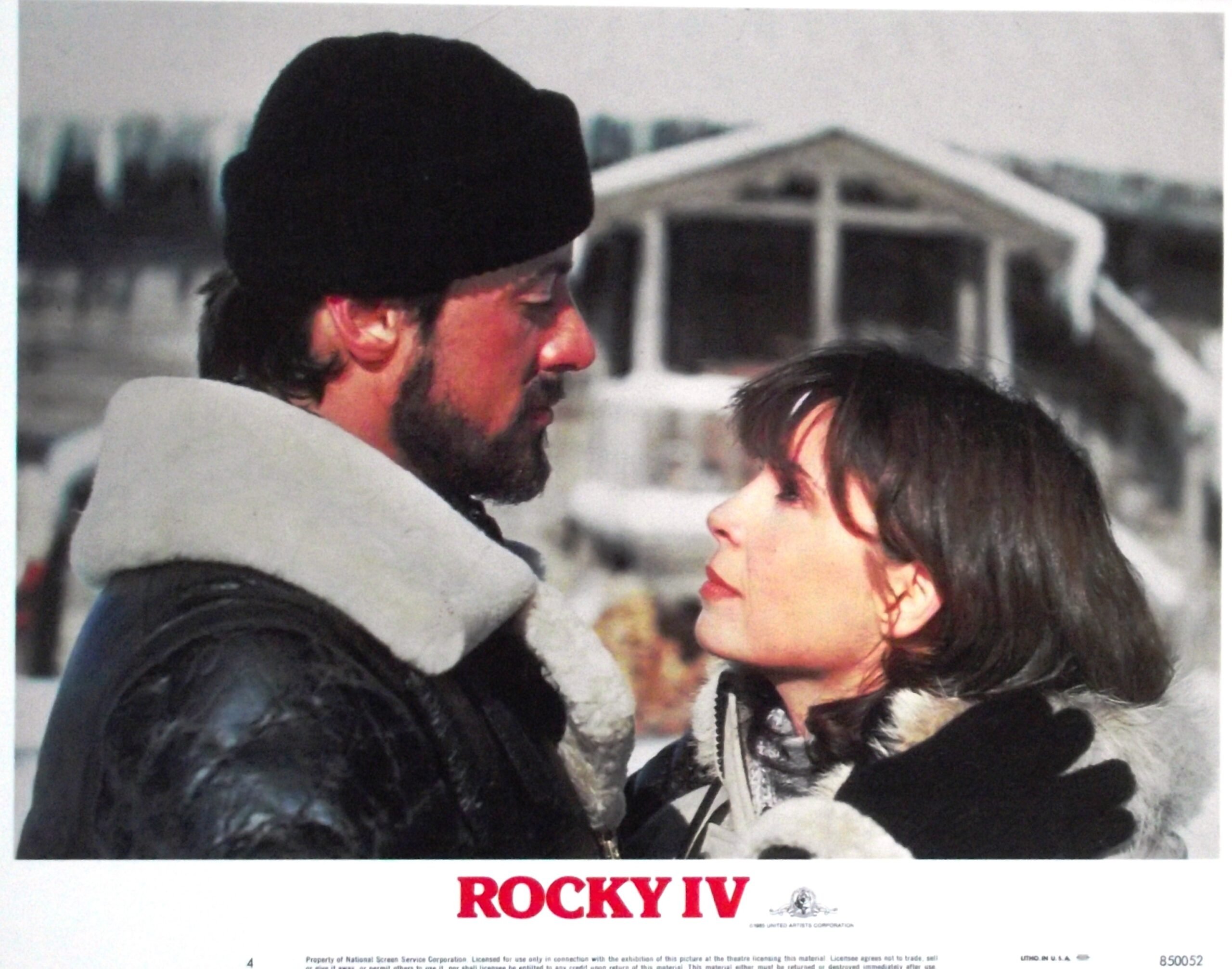 Vintage original US lobby card poster for Rocky IV film starring Sylvester Stallone.