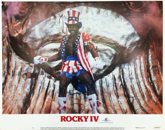 Vintage original US cinema lobby card poster for 1985 movie Rocky IV.