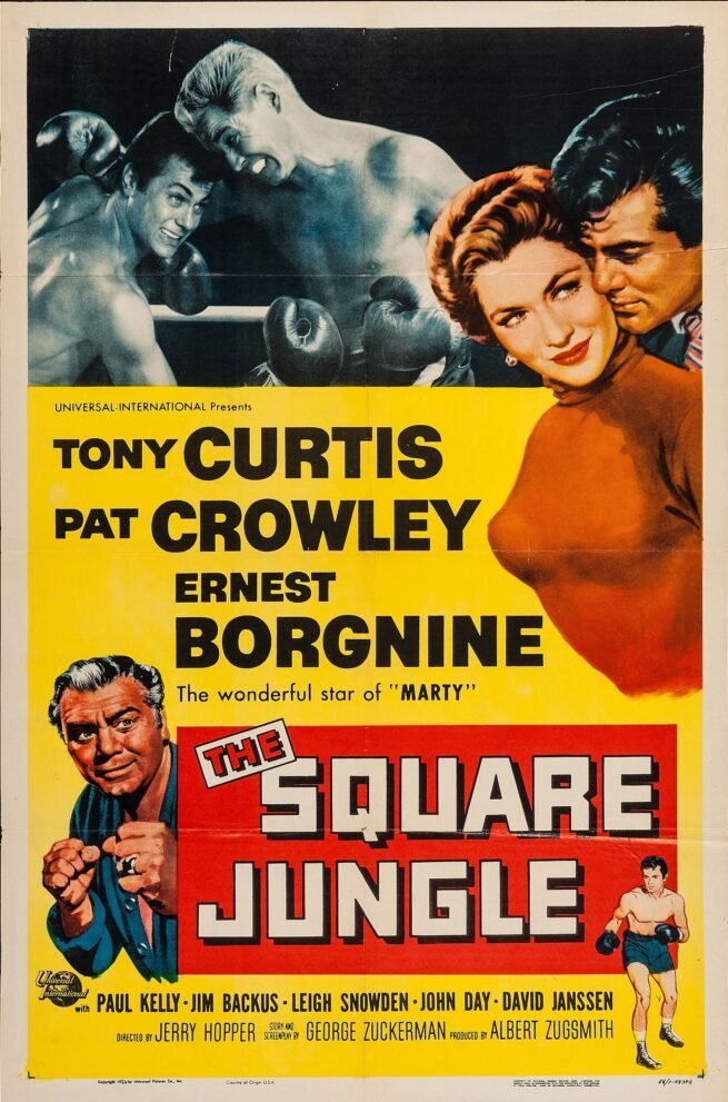 Vintage original US cinema poster for 1955 boxing film, The Square Ring starring Tony Curtis and Ernest Borgnine.