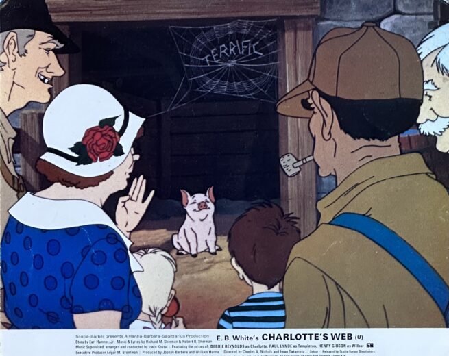 Vintage original UK Front of House card poster for 1973 film Charlotte's Web.