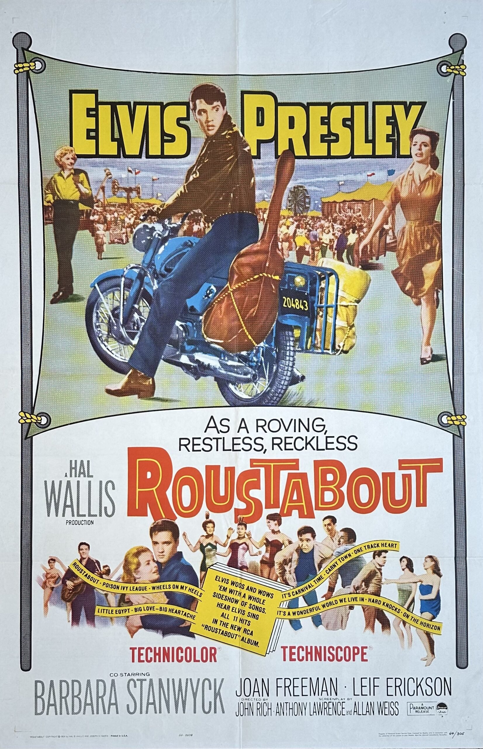 Original vintage cinema movie poster for Roustabout, starring Elvis Presley