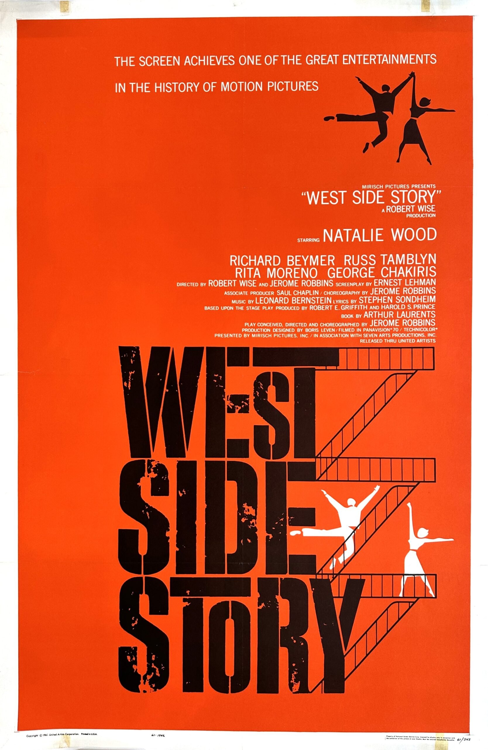 Vintage original US cinema poster for multi-Oscar winning film West Side Story.