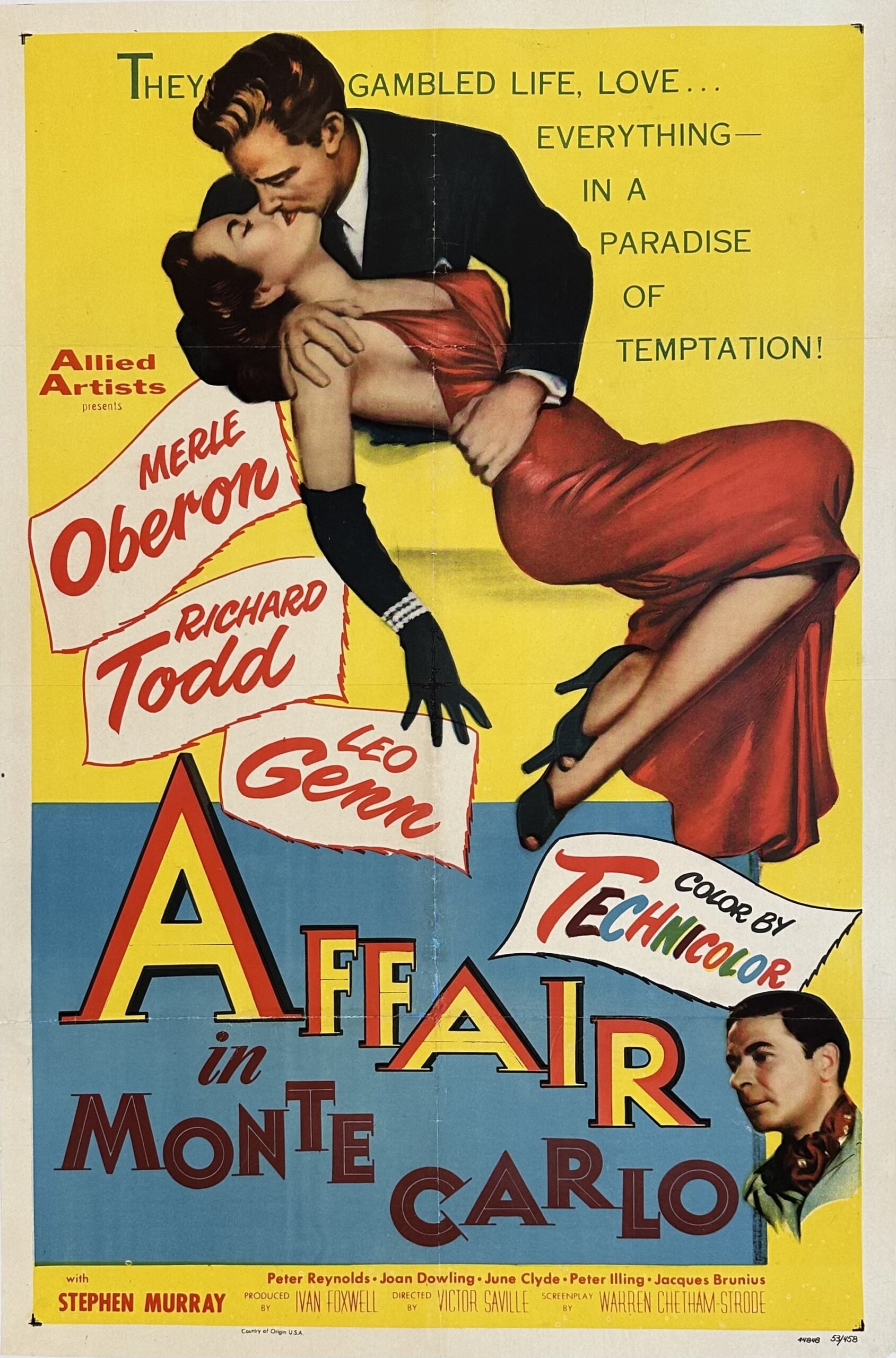 Original vintage cinema movie poster for the romance, Affair in Monte Carlo