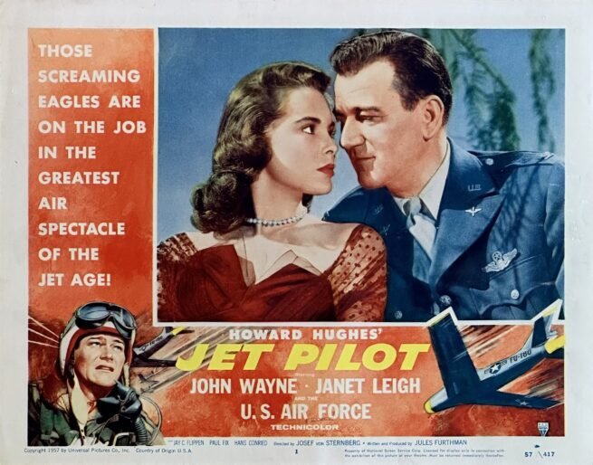Original vintage lobby card movie poster for John Wayne in Howard Hughes' Jet Pilot