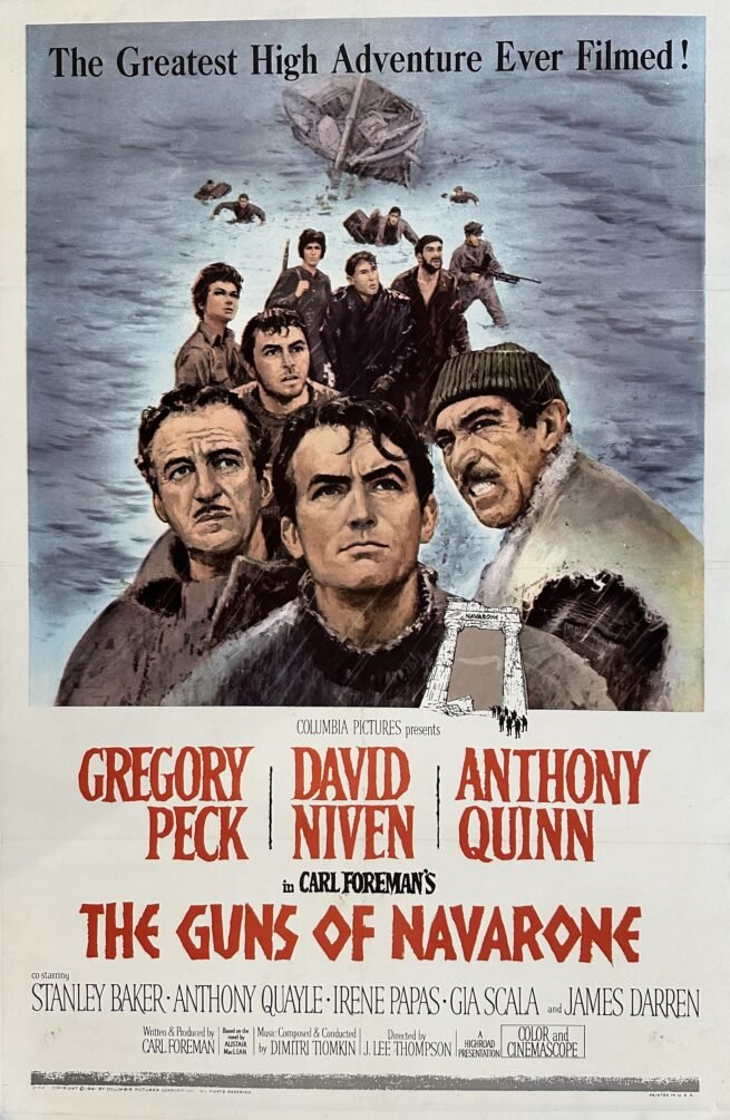 Original vintage cinema movie poster for WW2 war classic, The Guns of Navarone