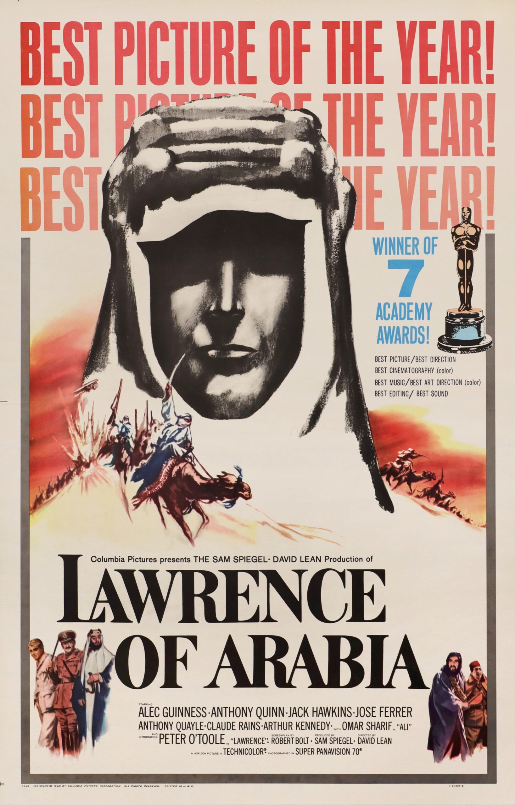 Original vintage cinema movie poster for David Lean's Lawrence of Arabia