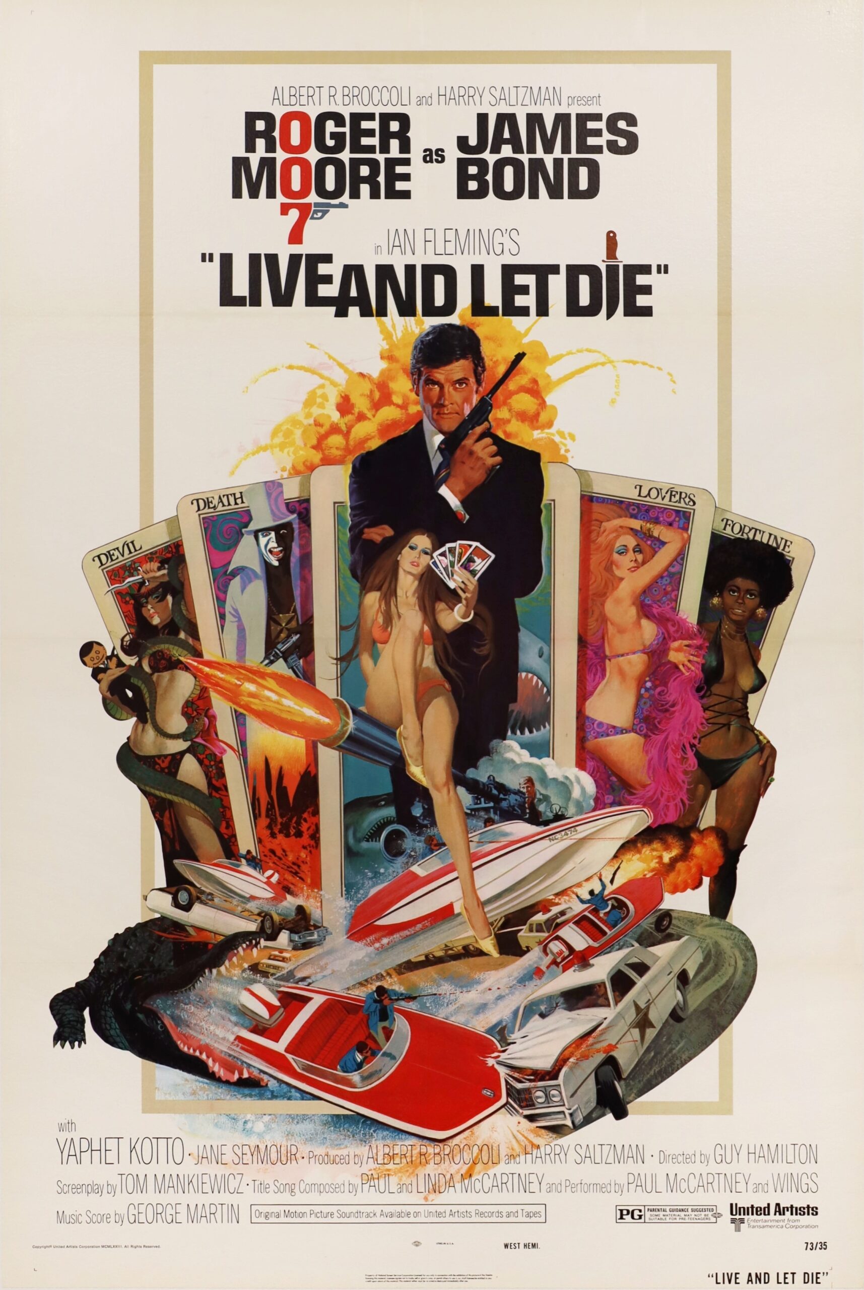 Original vintage cinema movie poster for Roger Moore in James Bond 007 outing Live and Let Die