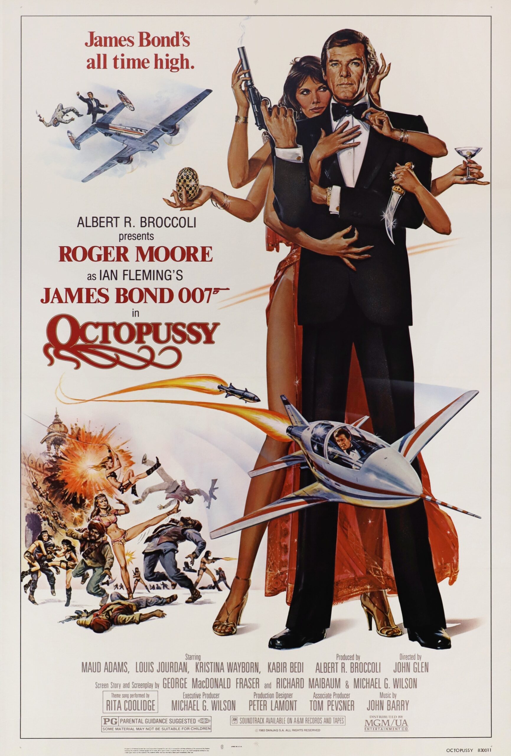Original vintage cinema movie poster for James Bond 007 adventure, Octopussy