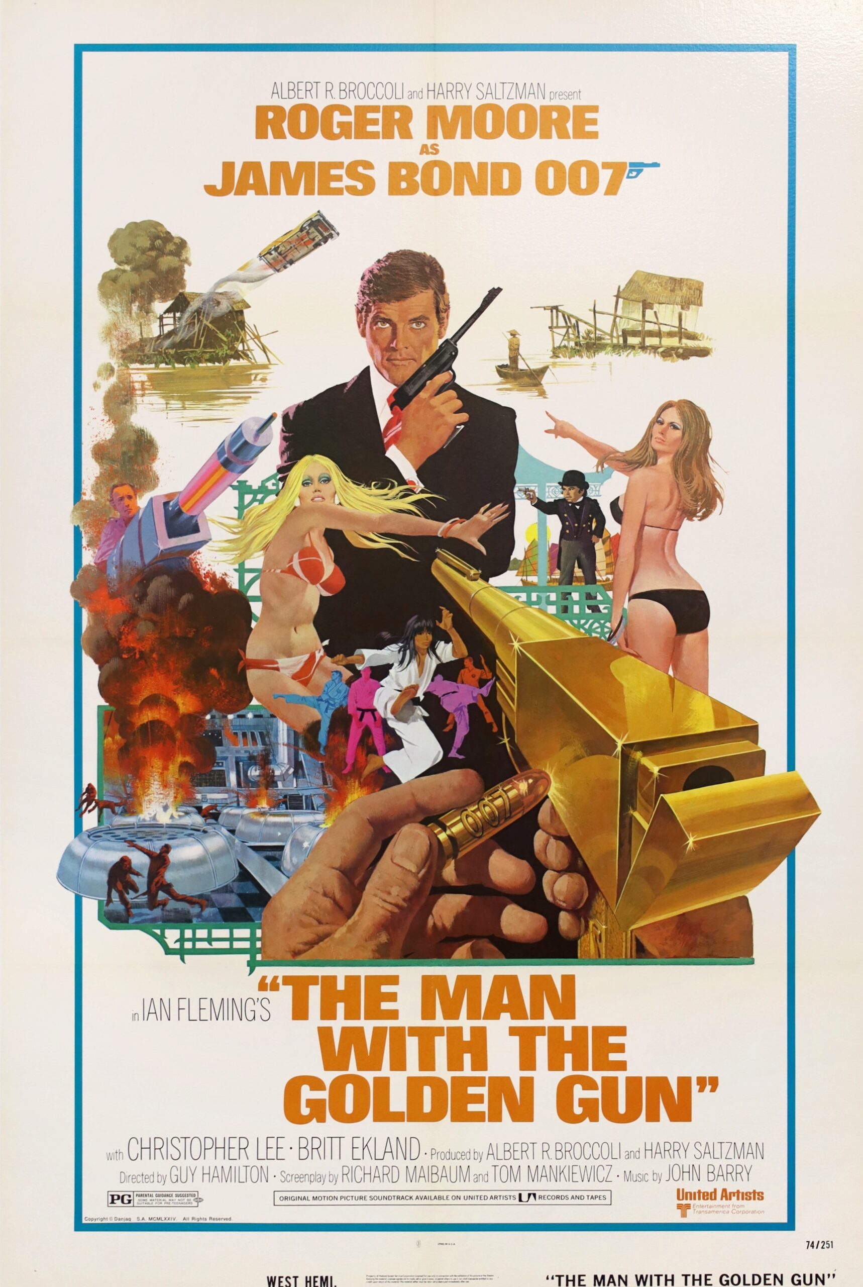 Original vintage cinema movie poster for roger Moore as James bond 007 in The Man with the Golden Gun