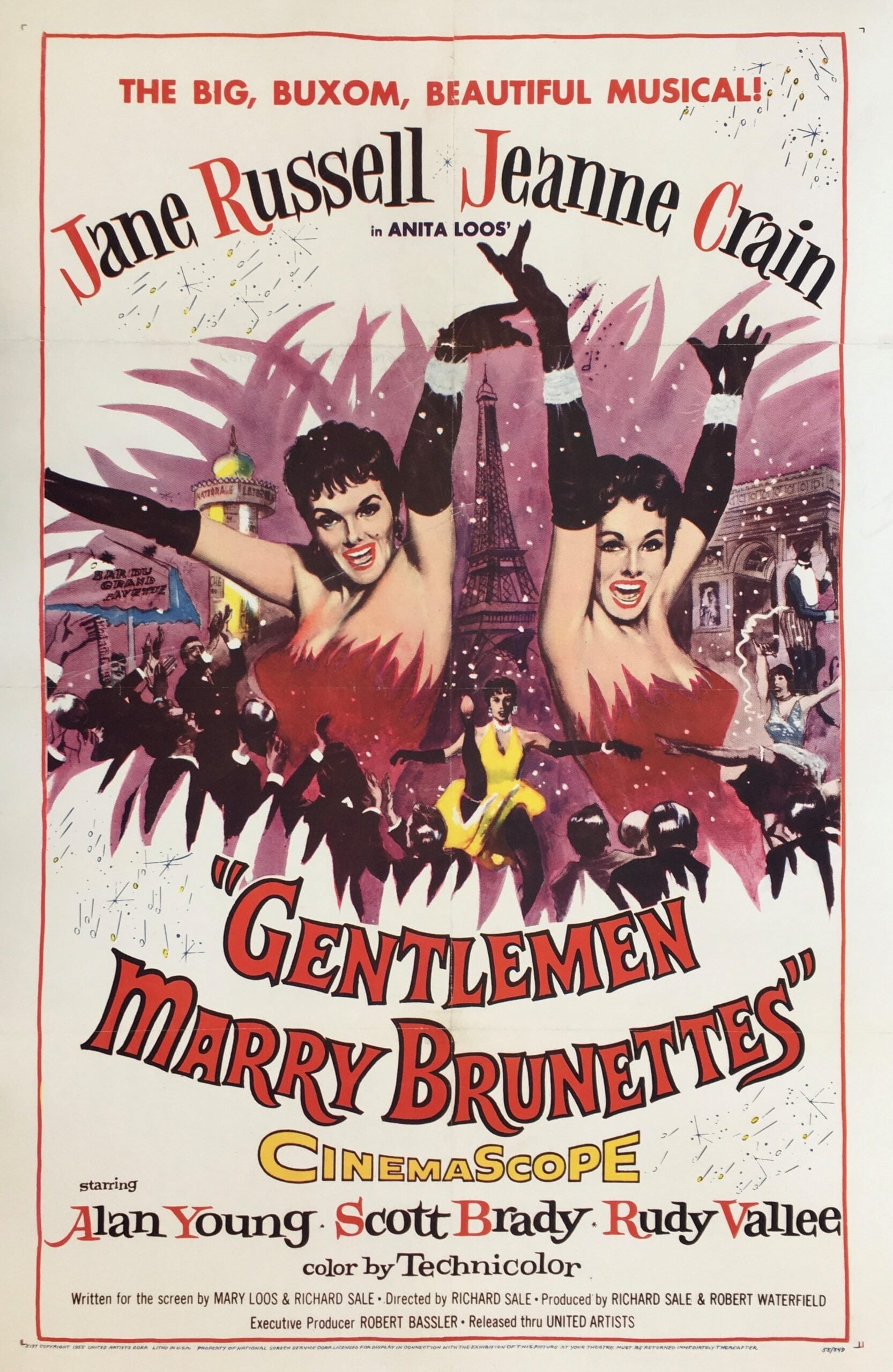 Vintage original US cinema One Sheet poster for Jane Russell in Gentlemen Marry Brunettes