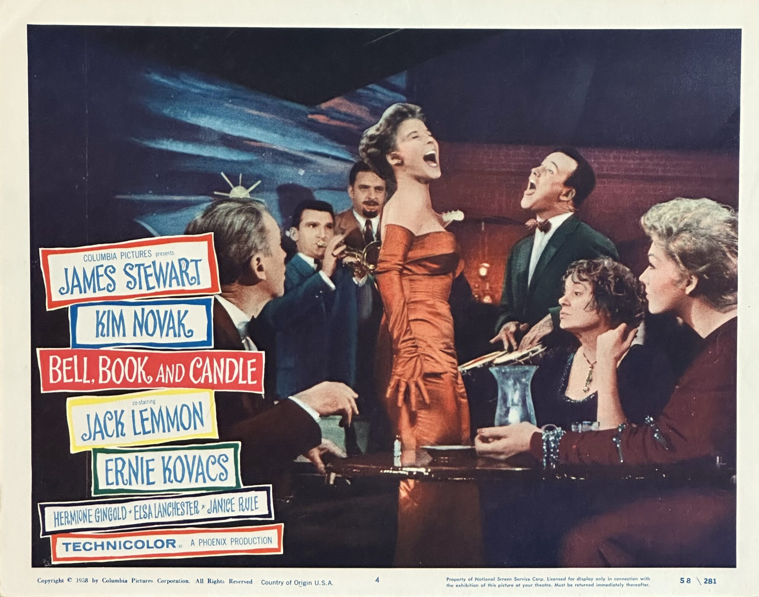 Original vintage cinema lobby card movie poster for with comedy, Bell, Book and Candle