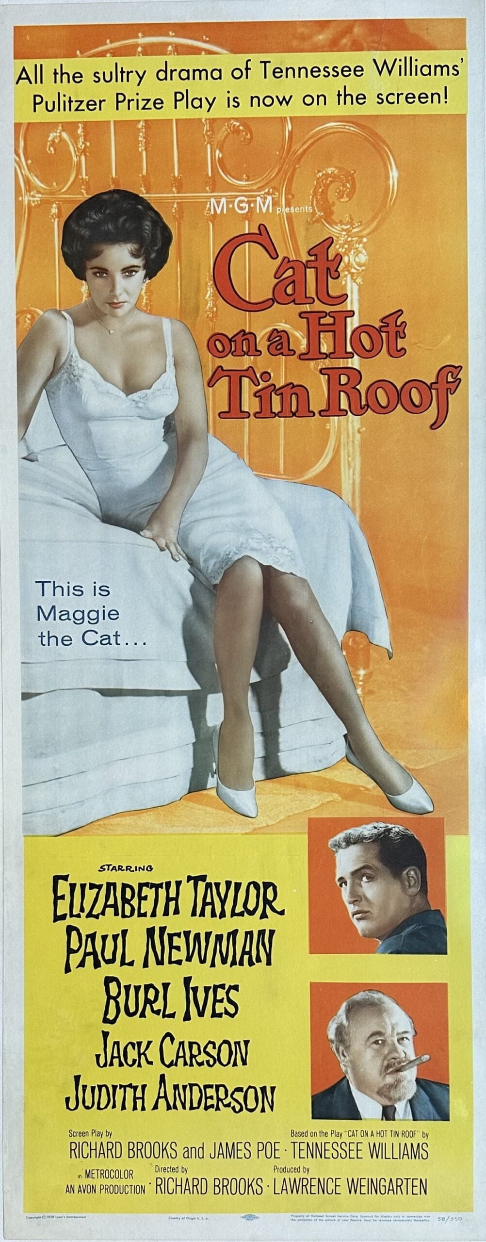 Original vintage cinema movie poster for Cat on a Hot Tin Roof, starring Elizabeth Taylor