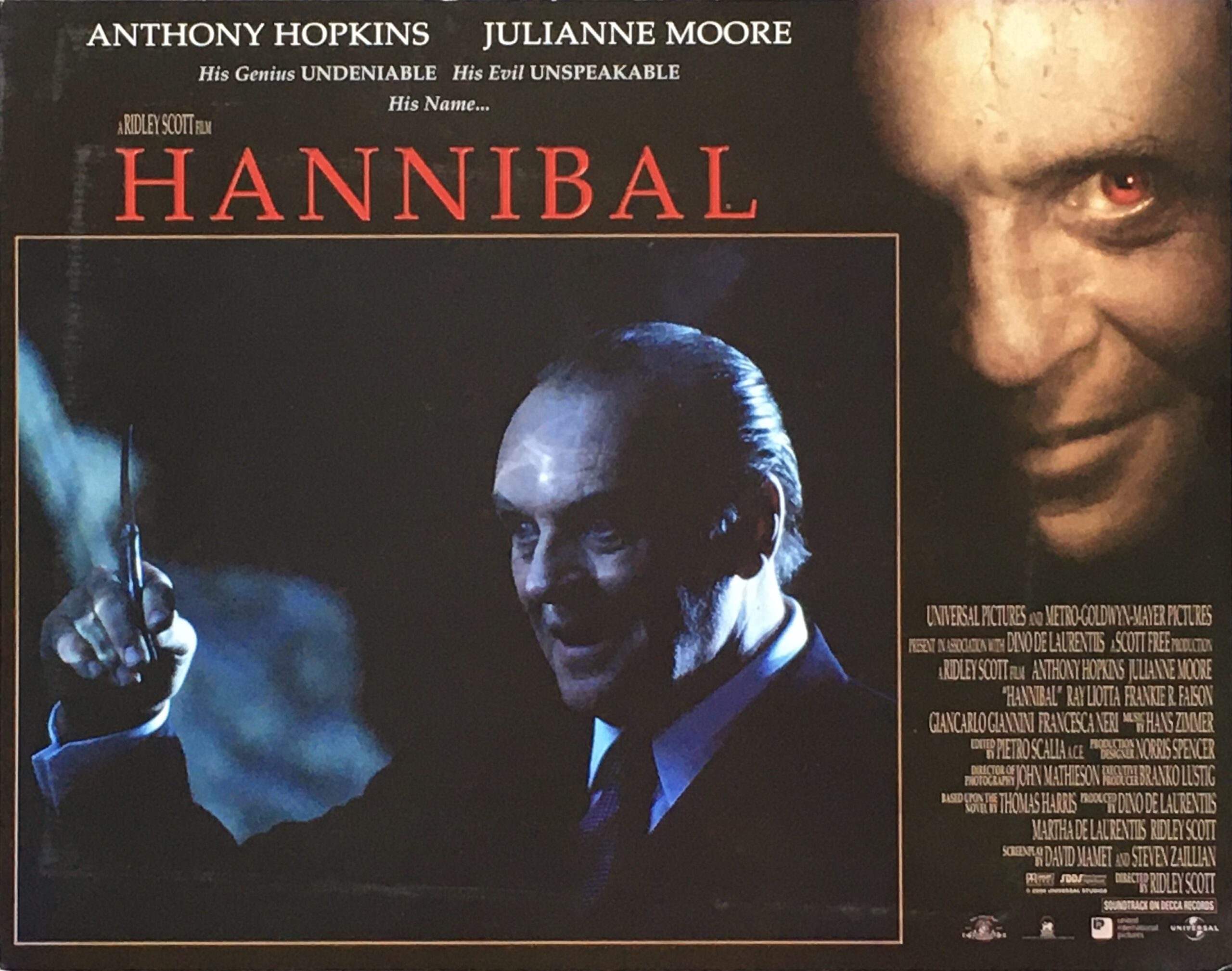 Original vintage cinema lobby card movie poster for Hannibal starring Anthony Hopkins