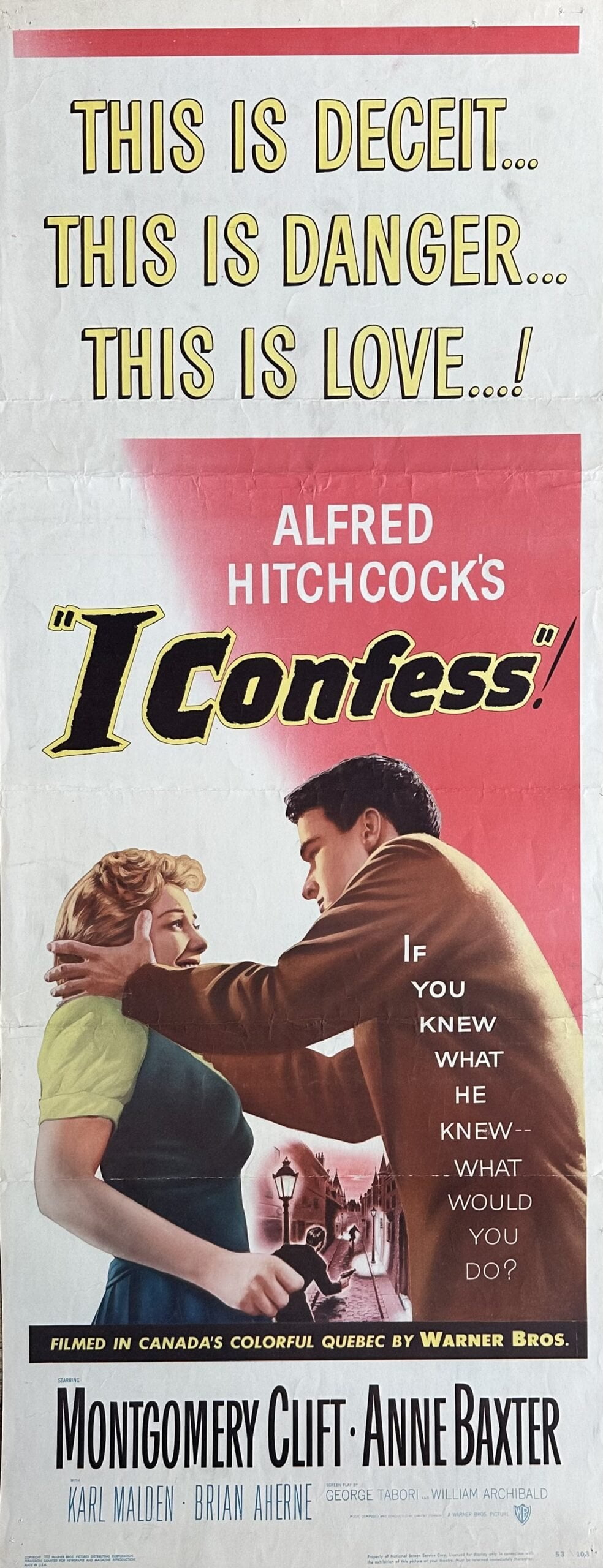 Original vintage cinema movie poster for Hitchcock thriller, I Confess