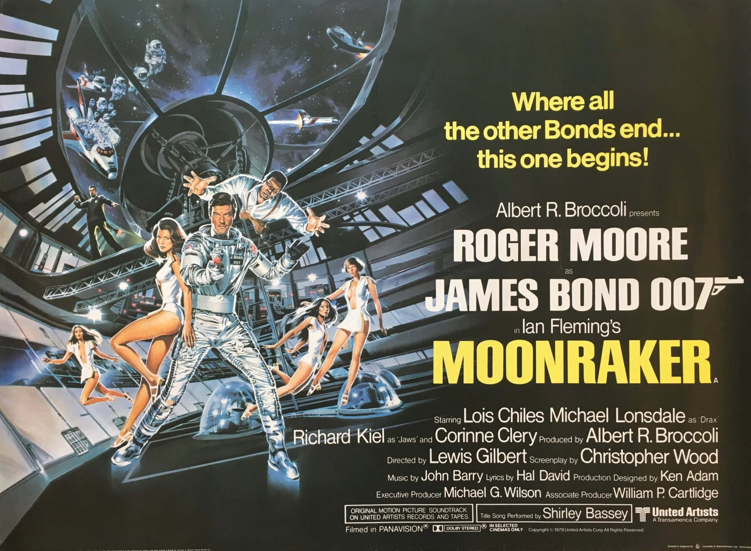 Original vintage cinema movie poster for Roger Moore as James Bond 007 in Moonraker