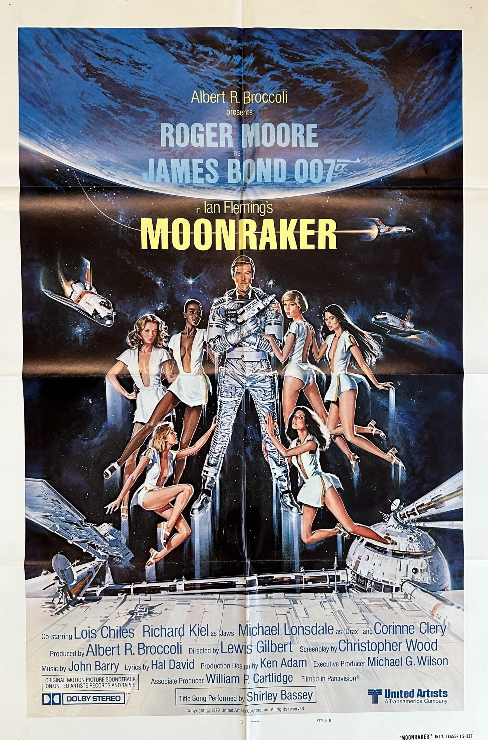 Original vintage cinema movie poster for Roger Moore as James Bond 007 in Moonraker