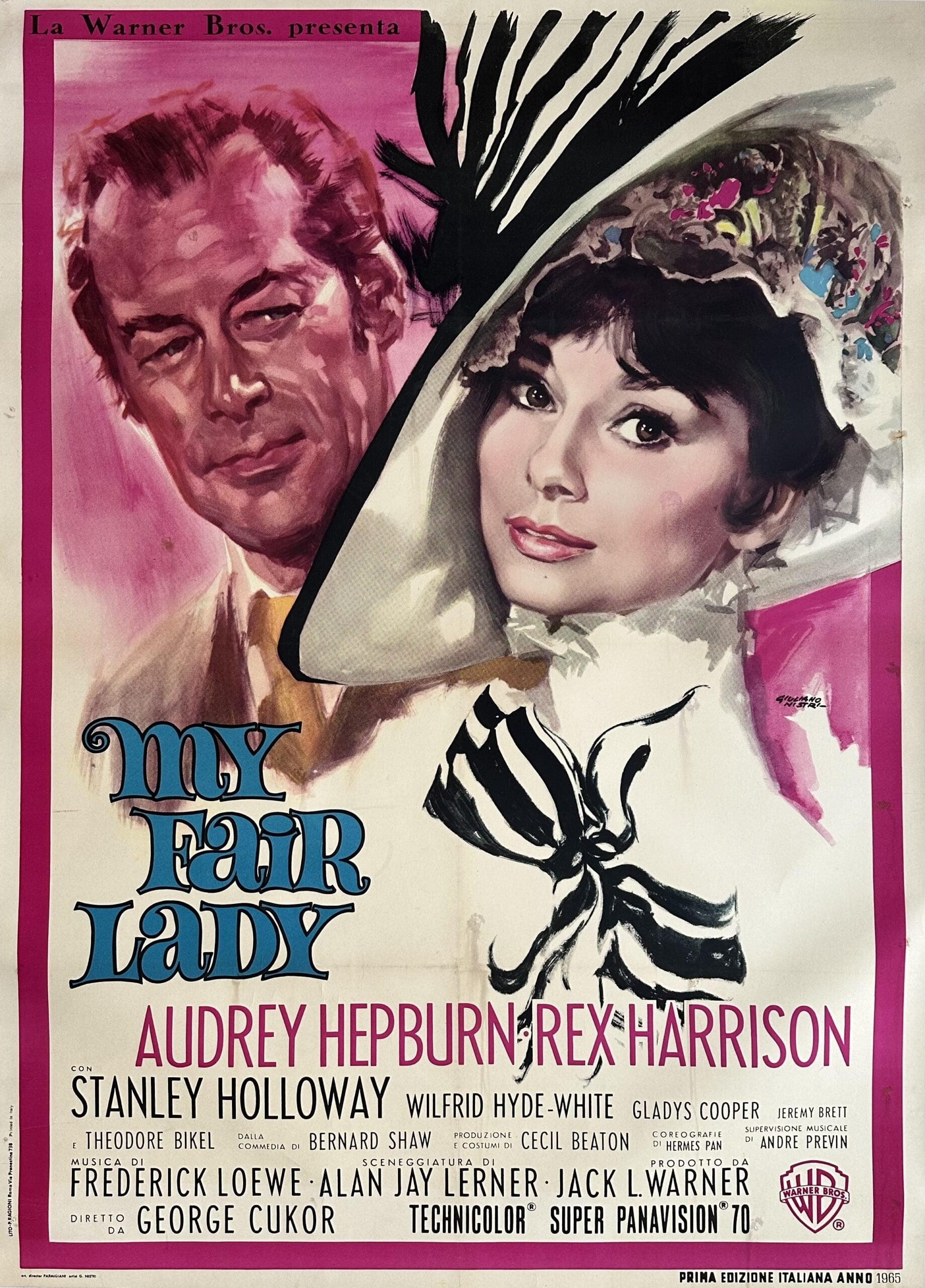 Original vintage cinema movie poster for sale for the musical, My Fair Lady, starring Audrey Hepburn