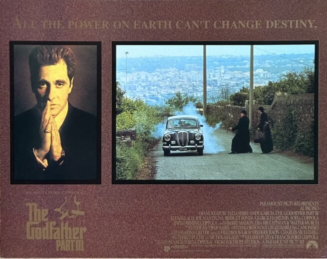 Original vintage cinema lobby card movie poster for The Godfather Part III, starring Al Pacino