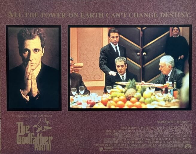 Original vintage cinema lobby card movie poster for The Godfather Part III, starring Al Pacino