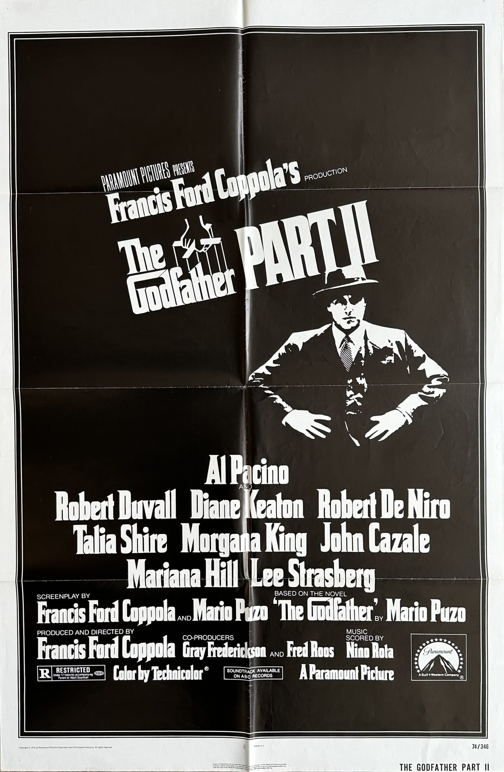 Original vintage cinema movie poster for The Godfather Part II, starring Al Pacino and Robert De Niro