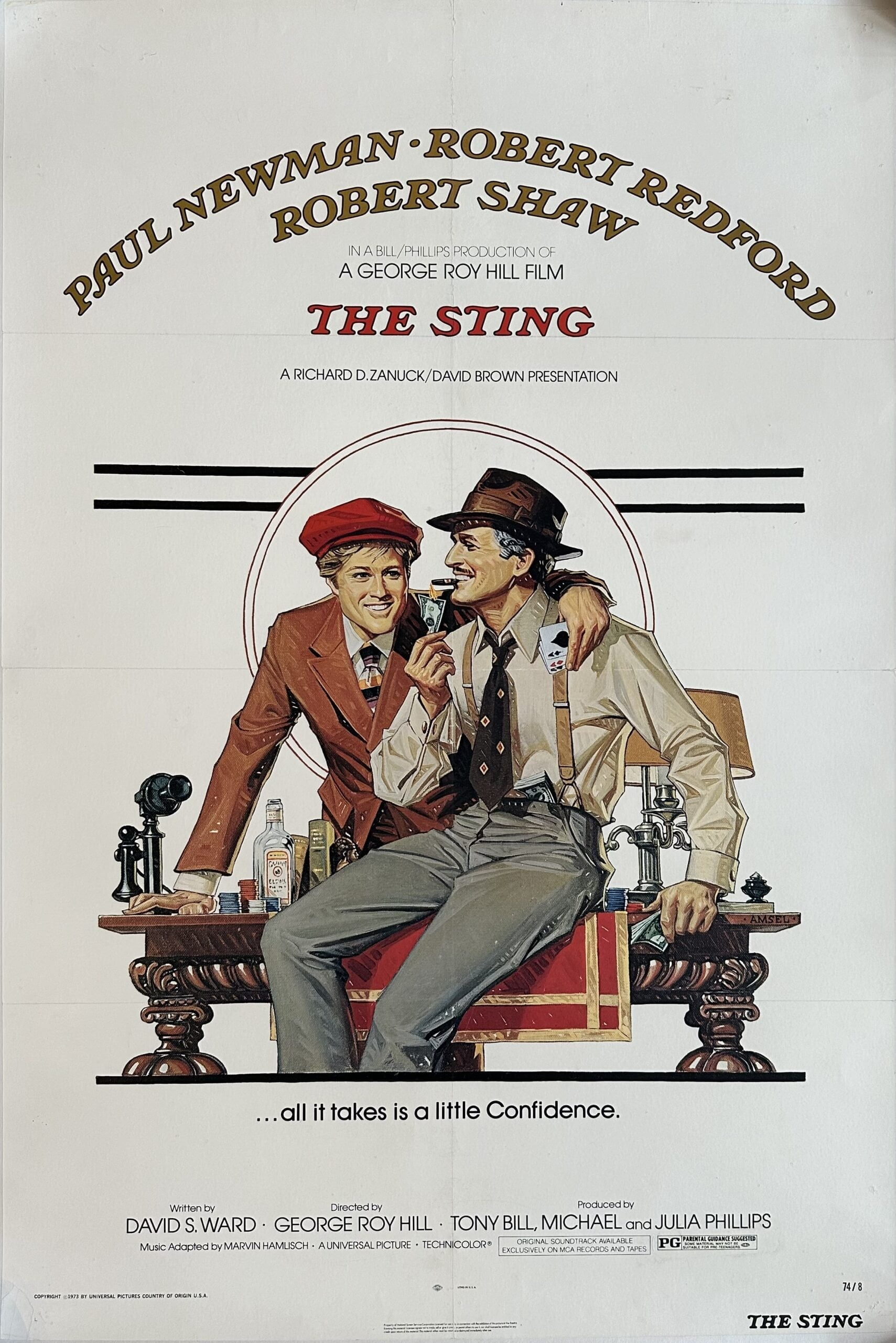 Original vintage cinema movie poster for The Sting, starring Paul Newman and Robert Redford