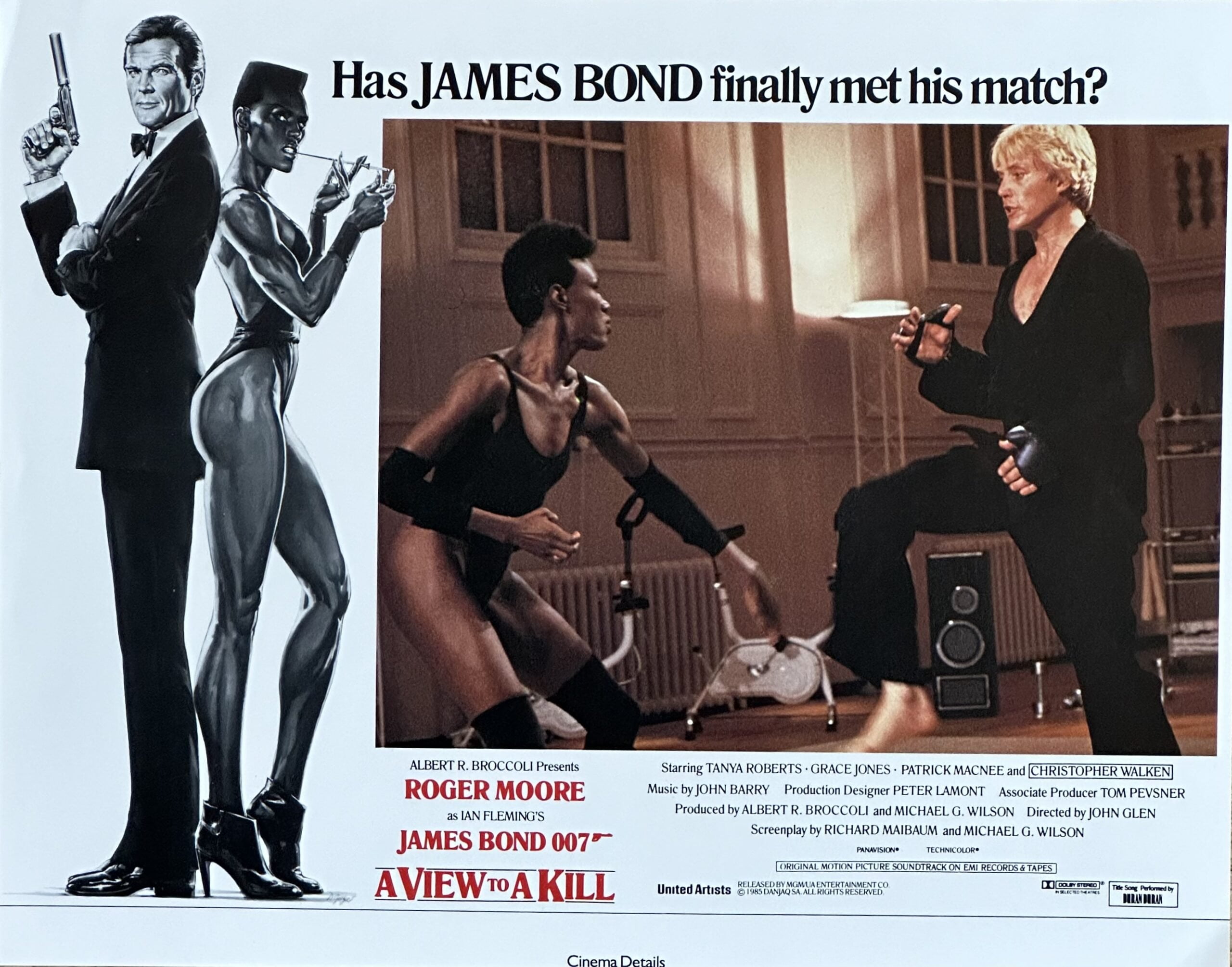 Original vintage cinema lobby card movie poster for Roger Moore in A View to a Kill
