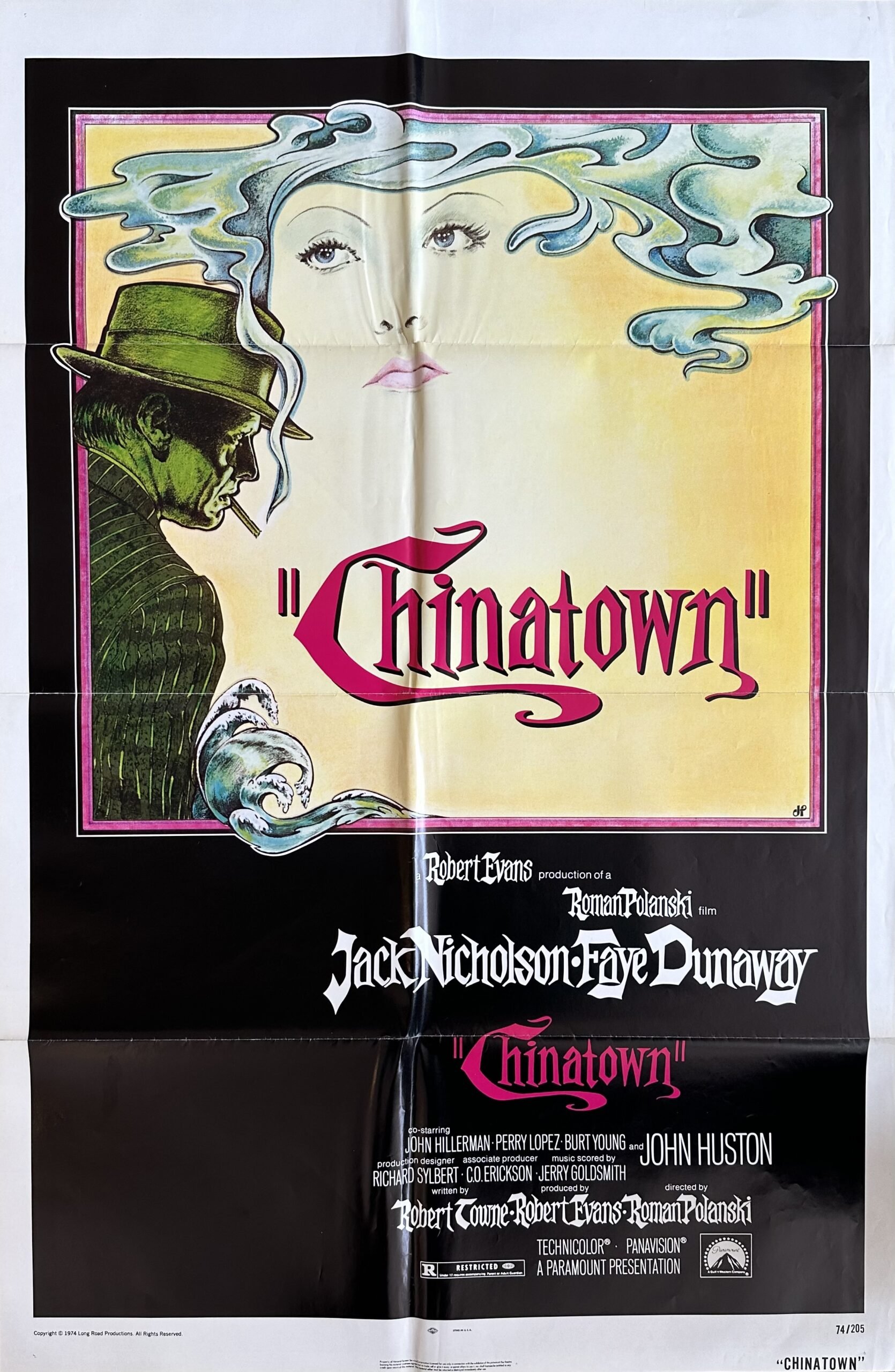 Original vintage cinema poster for noir classic Chinatown, starring Jack Nicholson