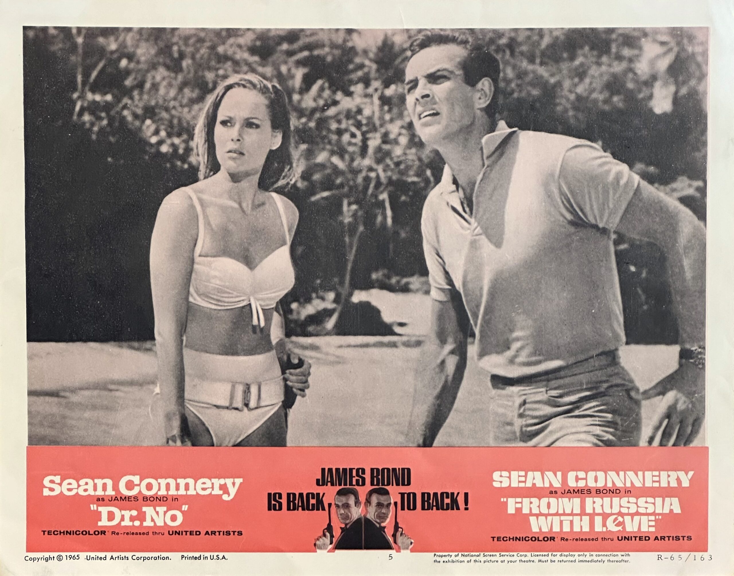 Original vintage cinema lobby card movie poster for 007 double bill Dr No From Russia With Love