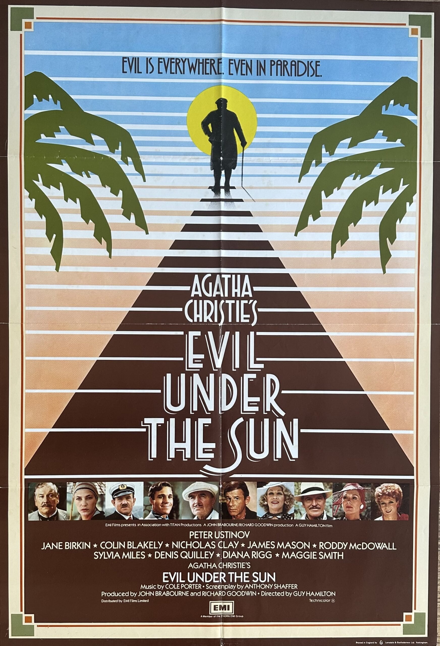 Original vintage cinema movie poster for Peter Ustinov as Poirot in Evil Under the Sun