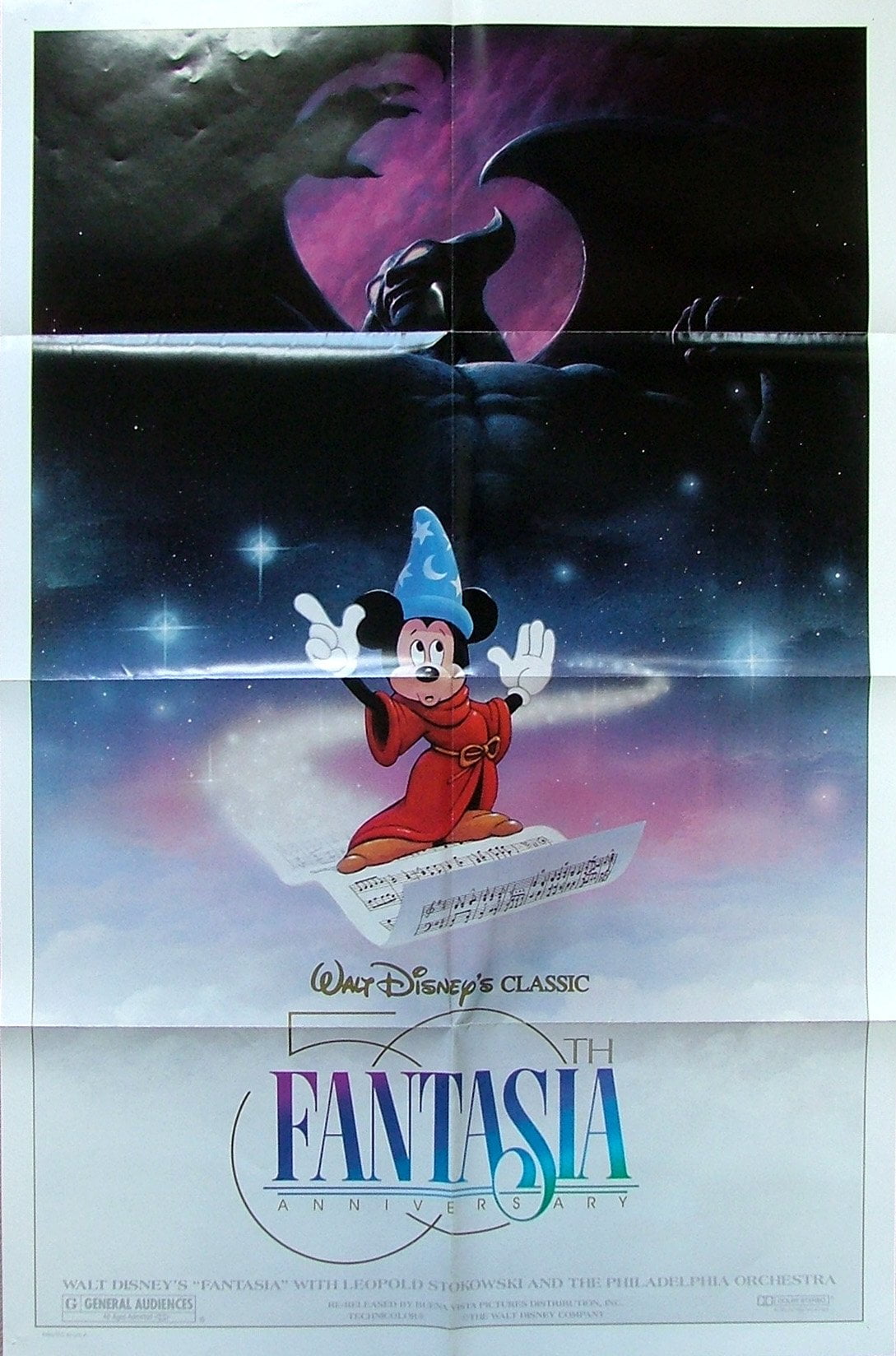 Original cinema movie poster for the Fiftieth Anniversary release of Disney's Fantasia