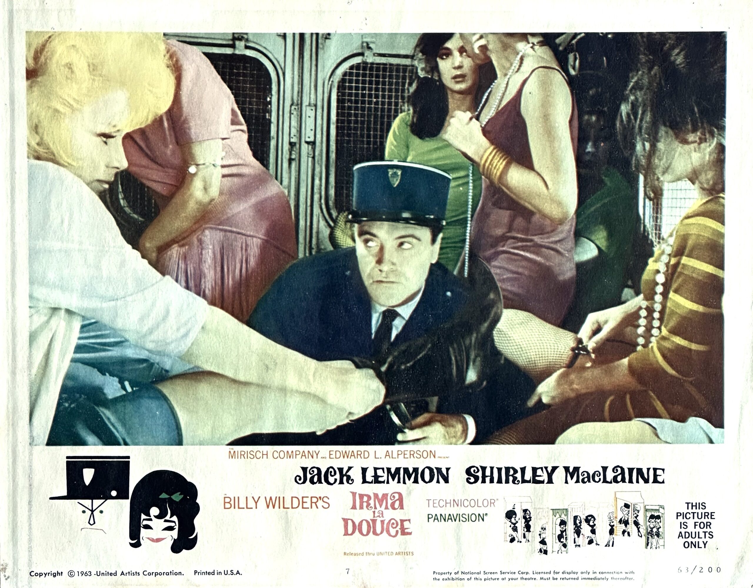 Original vintage lobby card movie poster for the comedy, Irma La Douce. Starring Shirley Maclaine