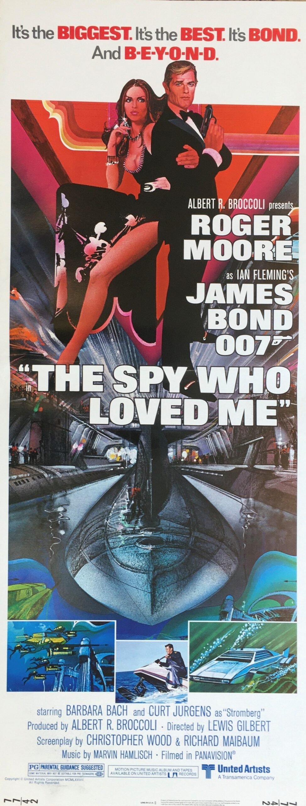 Vintage original US Insert film poster for The Spy Who Loved Me starring Roger Moore as James Bond.